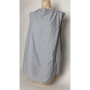Maeve XL Anthropologie Striped Cotton Artsy Asymmetrical Blouse Blue White